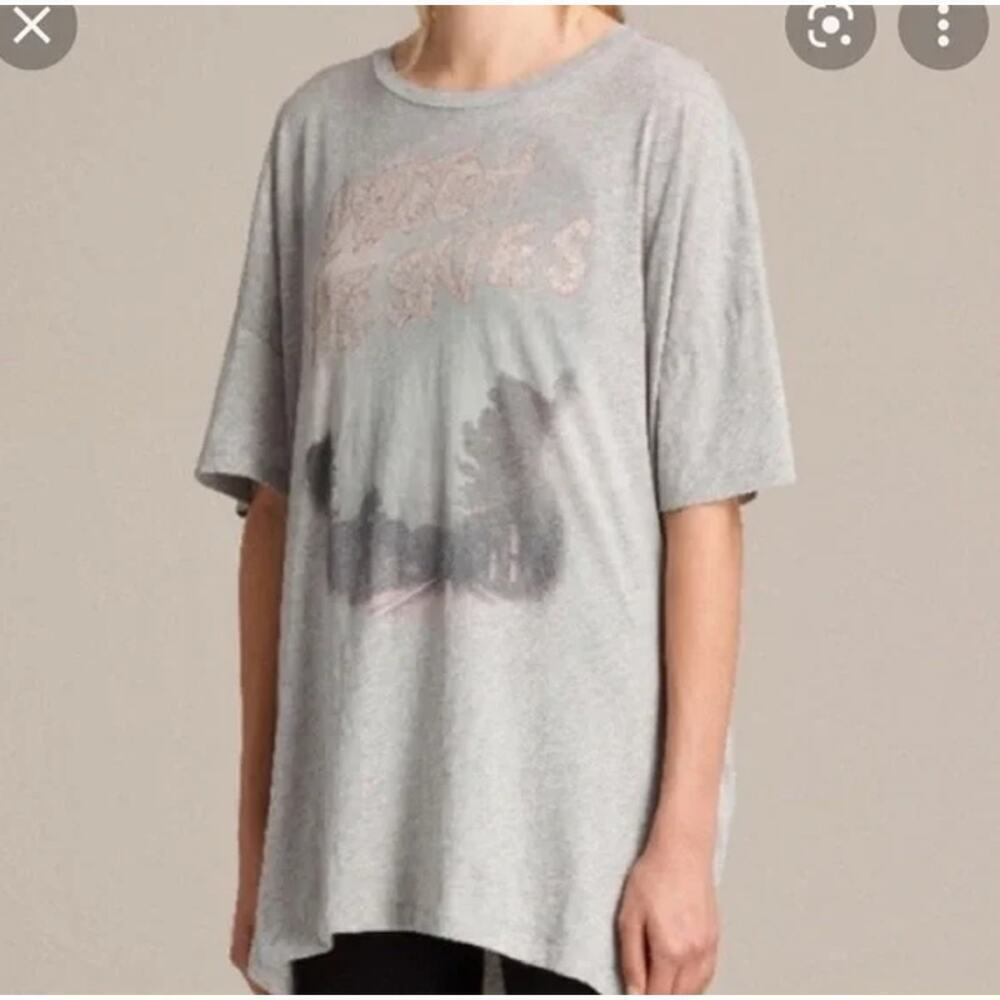 All Saints Grey Watch the Skies Cora Graphic T-Shirt Size M